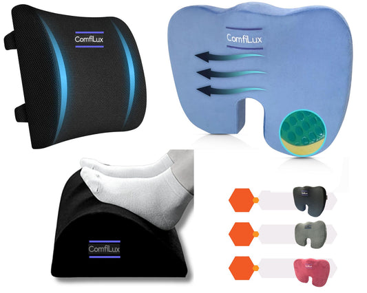 ComfiLux Complete Office Comfort Memory Foam Cushions Including Gel Enhanced Cushion